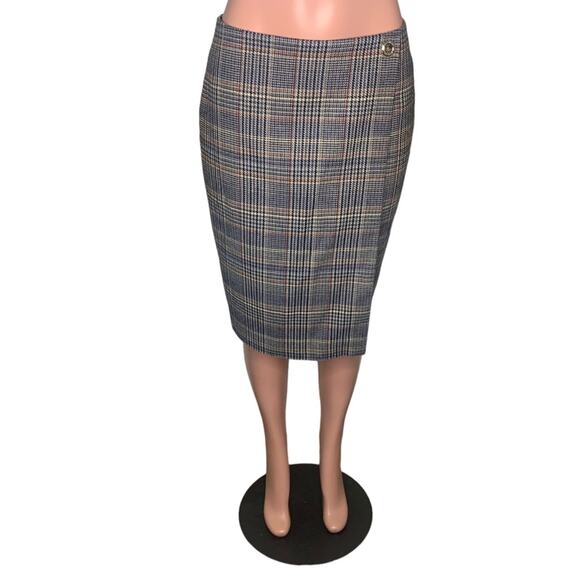 Calvin Klein Plaid Classic Pencil Skirt Faux Wrap Full Lining Size 8 - Picture 1 of 11
